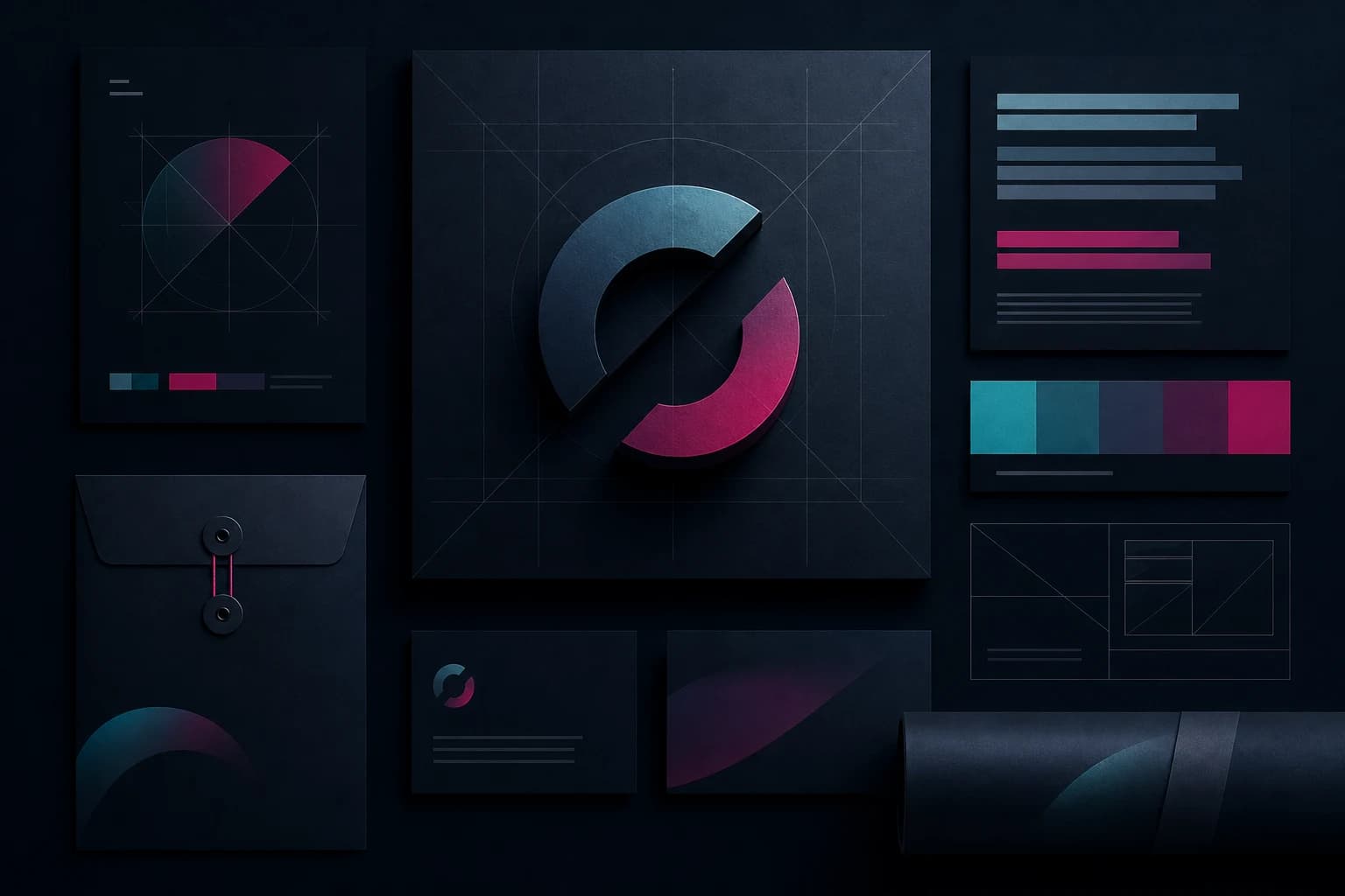 Abstract graphic design identity system with layout and colour elements