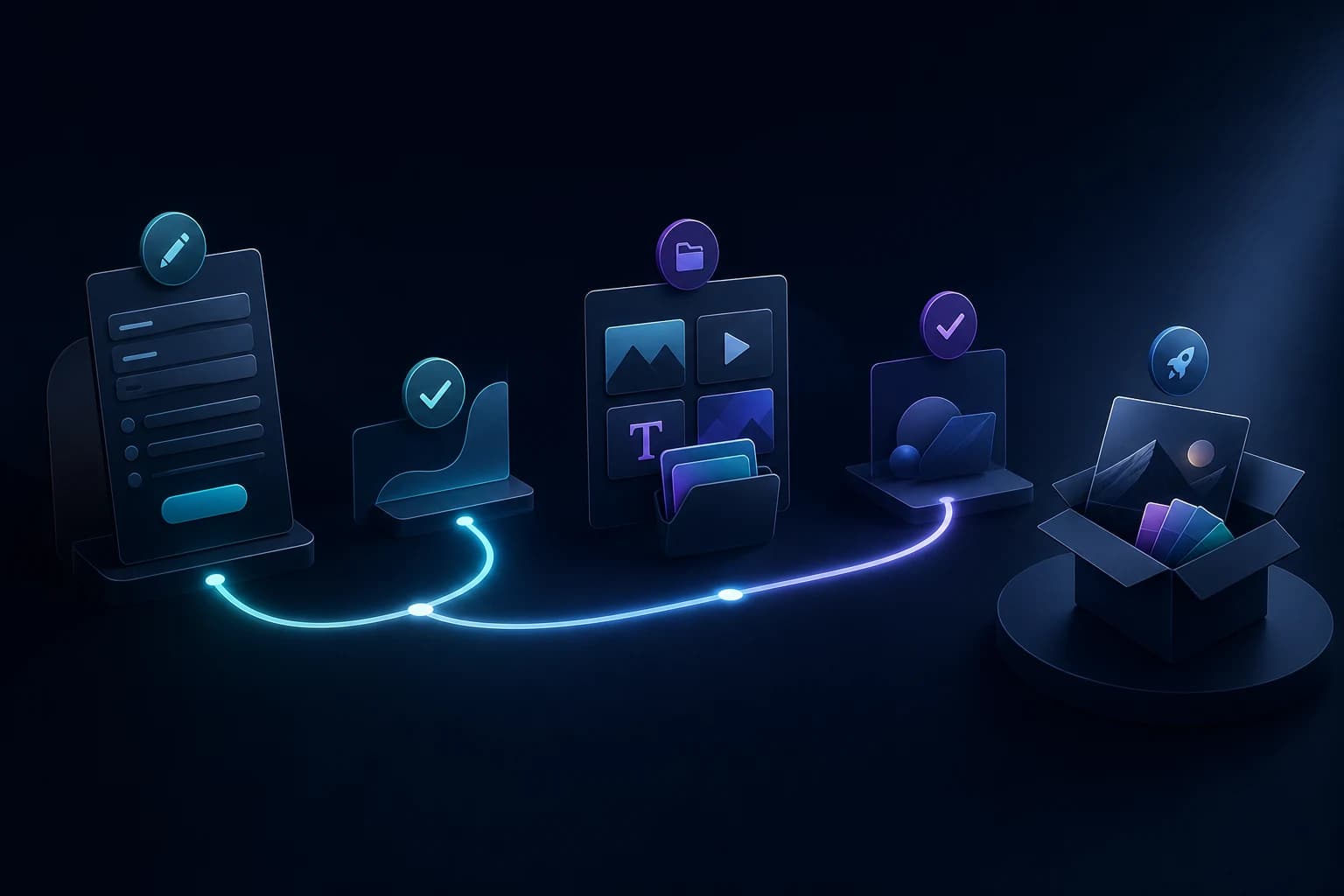 Abstract onboarding journey with guided workflow steps