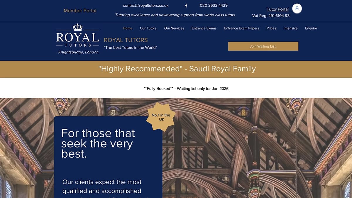 Royal Tutors website screenshot
