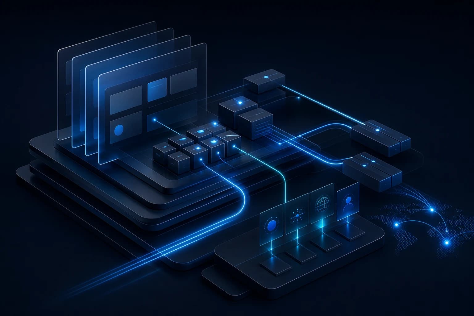 Abstract Next.js application architecture with modern interface components